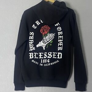 Yours Truly Forever Black Hoodie Skeleton Rose Graphic Blessed Medium